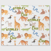 ジャングルトロピカルサファリ野生動物のパーソナライズ ラッピングペーパー (フラット)