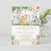 ジャングルバプティスアンドファースト誕生日ガール招待状 招待状 (スタンド正面)