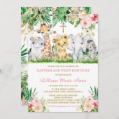 ジャングルバプティスアンドファースト誕生日ガール招待状 招待状 (正面/裏面)