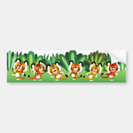 ジャングルバンパーステッカーで可愛い漫画の虎が踊る バンパーステッカー