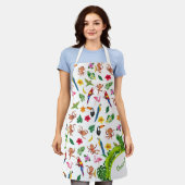 ジャングルパターンキッチンかわいいサルとバナナ エプロン (着用した状態)