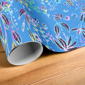 ジャングルパターンレインボー質感オンブルーバックグラウンド ラッピングペーパー