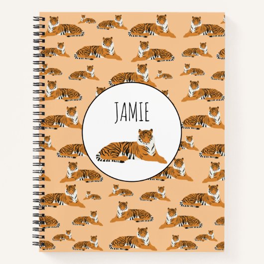 ジャングルパーソナライズされたトラの動物のパターン ノートブック (正面)