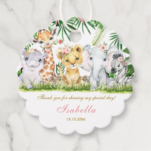 ジャングルパーソナライズされたバプテスマとファーストメッセージカード フェイバータグ (正面)