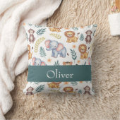 ジャングルパーソナライズされた動物のゾウとライオン クッション (ブランケット)