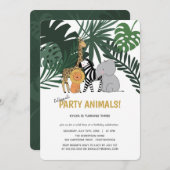 ジャングルパーティーアニマルズサファリ子供の誕生日 招待状 (正面/裏面)