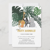 ジャングルパーティーアニマルズサファリ子供の誕生日 招待状 (正面)