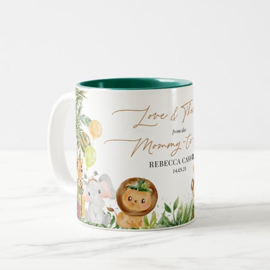 ジャングルパーティーベビーシャワパーソナライズされたーパーティーのお願い ツートーンマグカップ (正面左)