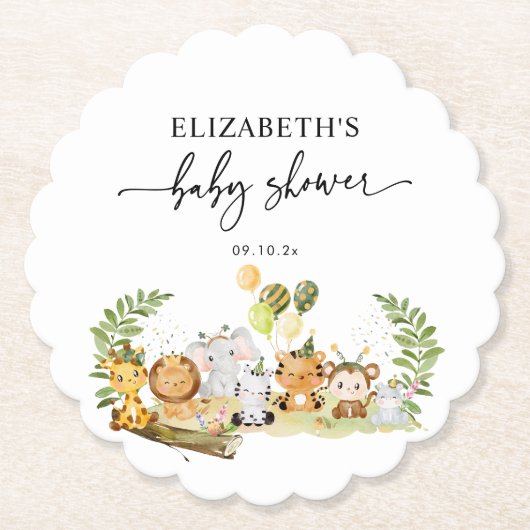 ジャングルパーティーベビーシャワーパーティー ペーパーコースター (正面)