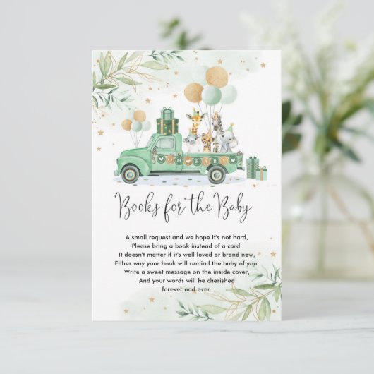 ジャングルパーティー動物緑の風船の本ベビー エンクロージャーカード (スタンド正面)