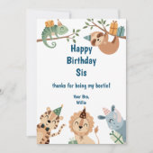 ジャングルパーティー動物，ありがとう&ハッピーバースデー サンキューカード (正面)
