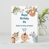 ジャングルパーティー動物，ありがとう&ハッピーバースデー サンキューカード (スタンド正面)