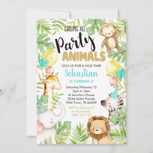 ジャングルパーティー招待状ジャングル誕生日 招待状 (正面)