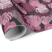 ジャングルパープル自然フローラモンステラ葉デザイン ラッピングペーパー (ロールコーナー)
