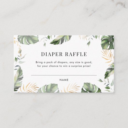 ジャングルパームガールベビーシャワーおむつラッフル エンクロージャーカード (正面)