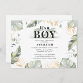ジャングルパーム葉ズボーイベビーシャワー 招待状 (正面/裏面)