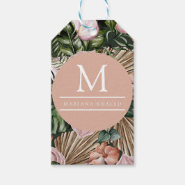 ジャングルパーム葉ズ熱帯雨林の花ピンク緑 ギフトタグ