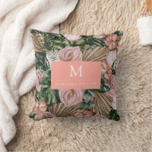 ジャングルパーム葉ズ熱帯雨林の花ピンク緑 クッション (ブランケット)