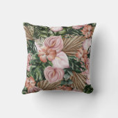 ジャングルパーム葉ズ熱帯雨林の花ピンク緑 クッション (裏面)