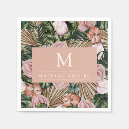 ジャングルパーム葉ズ熱帯雨林の花ピンク緑 スタンダードカクテルナプキン