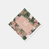 ジャングルパーム葉ズ熱帯雨林の花ピンク緑 スタンダードカクテルナプキン (角)