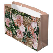 ジャングルパーム葉ズ熱帯雨林の花ピンク緑 ラージペーパーバッグ (裏面アングル)