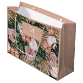 ジャングルパーム葉ズ熱帯雨林の花ピンク緑 ラージペーパーバッグ (正面アングル)