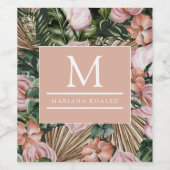 ジャングルパーム葉ズ熱帯雨林の花ピンク緑 ワインラベル (シングルラベル)