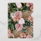 ジャングルパーム葉ズ熱帯雨林の花ピンク緑 箔招待状 (裏面)