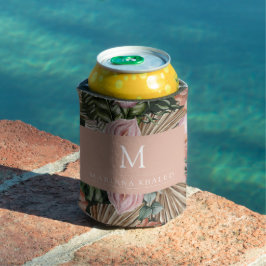 ジャングルパーム葉ズ熱帯雨林の花ピンク緑 缶クーラー