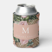 ジャングルパーム葉ズ熱帯雨林の花ピンク緑 缶クーラー (缶正面)