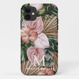 ジャングルパーム葉ズ熱帯雨林の花ピンク緑 iPhone 11 ケース