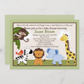 ジャングルパール動物ベビーシャワー招待状 招待状 (正面/裏面)