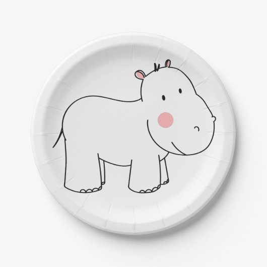 ジャングルヒッポモダンミニマリスト赤ちゃんシャワーパーティー ペーパープレート (正面)