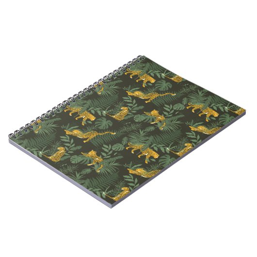 ジャングルヒョウとジャングル葉のパターン ノートブック (左側)