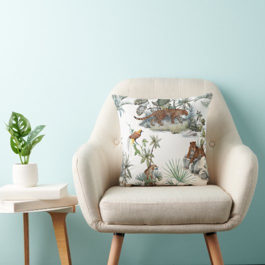 ジャングルヒョウの水彩熱帯シーン クッション (椅子)