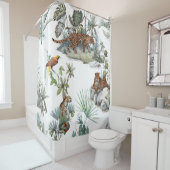 ジャングルヒョウの水彩熱帯シーン シャワーカーテン (インサイチュ)