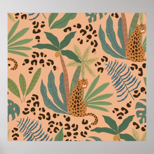 ジャングルヒョウ柄：動物のシームレスなパターン。 ポスター (正面)