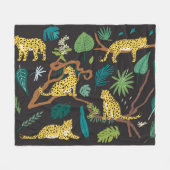 ジャングルヒョウ：ヴィンテージ野生動物のイラスト フリースブランケット (正面(横))