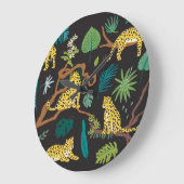 ジャングルヒョウ:ヴィンテージ野生動物のイラスト ラージ壁時計 (傾斜)