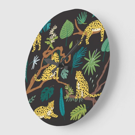 ジャングルヒョウ：ヴィンテージ野生動物のイラスト ラージ壁時計 (傾斜)