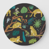 ジャングルヒョウ：ヴィンテージ野生動物のイラスト ラージ壁時計 (正面)