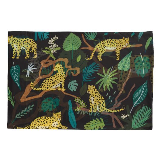 ジャングルヒョウ：ヴィンテージ野生動物のイラスト 枕カバー (裏面)