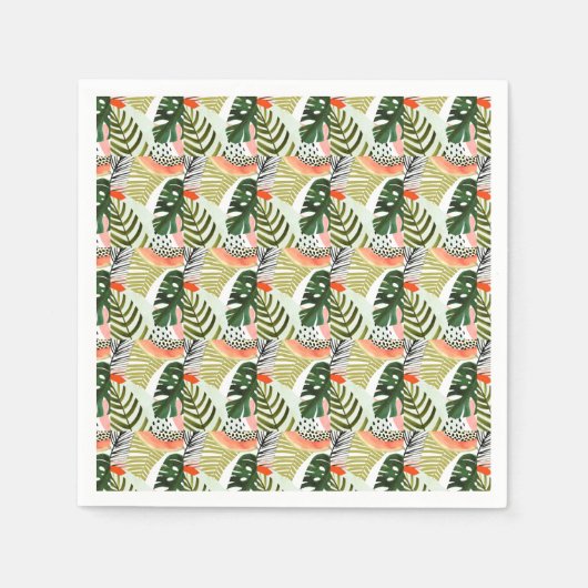 ジャングルビート熱帯緑 スタンダードカクテルナプキン (正面)