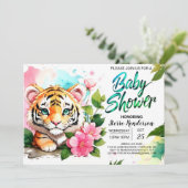 ジャングルビーブピンクタイガーテーマベビーシャワー 招待状 (スタンド正面)