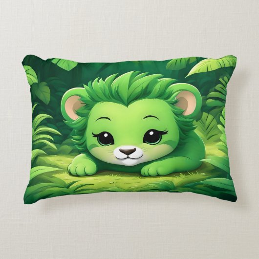 ジャングルピローの緑のライオンの子 アクセントクッション (正面)