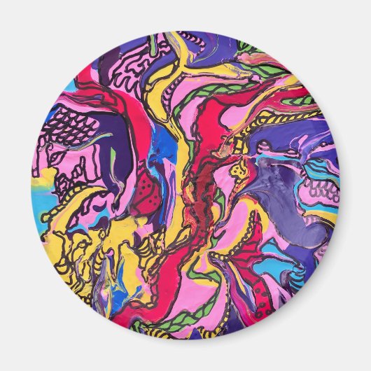 'ジャングルフィーバー'デザインラウンドマグネット マグネット (正面)