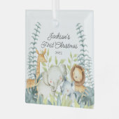 ジャングルフォトボーイズベビーの初めてのクリスマス ガラスオーナメント (正面左)