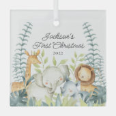 ジャングルフォトボーイズベビーの初めてのクリスマス ガラスオーナメント (正面)