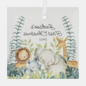 ジャングルフォトボーイズベビーの初めてのクリスマス ガラスオーナメント (裏面)